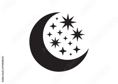 Moon and stars Icon, Moon and stars vector Design