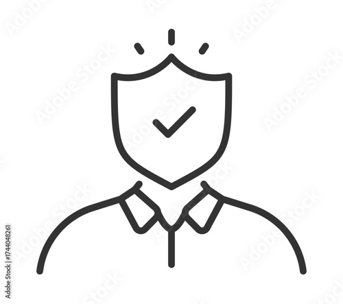 Minimalist icon of a confident person in suit with check mark head