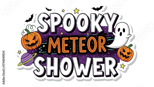 Spooky Meteor Shower: A whimsical composition of Halloween elements announces the upcoming meteor shower.