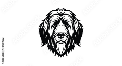 Black and white doodle dog head logo silhouette