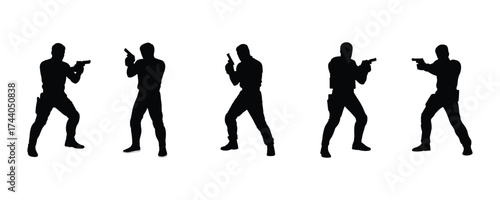 Police officer silhouette vector on white background. gun, weapon, law, enforcement, security, crime, protection, guard, agent, soldier, man, symbol.