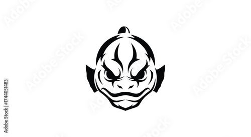 Black and white evil clown face logo on white mask