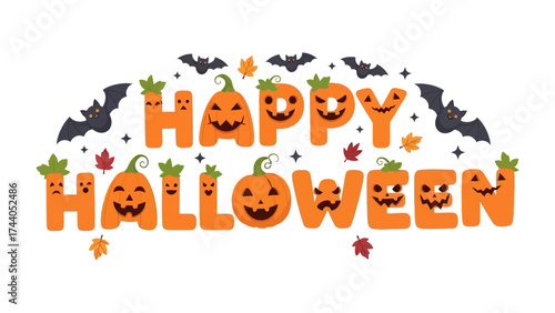 Happy Halloween Text Design: A whimsical, festive arrangement celebrating Halloween. The text spells out Happy Halloween in an eye-catching design.