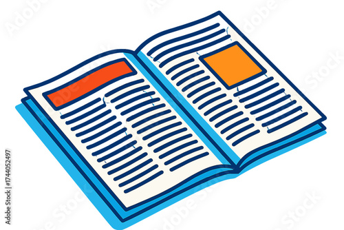 Bold Newspaper Layout. Isometric vector illustration set Open Newspaper Spread: two-page layout with mirrored columns, headline