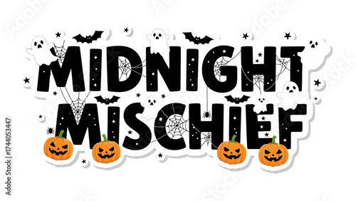 Midnight Mischief: An eerie and enchanting design encapsulates the spirit of Halloween, showcasing playful pumpkins, spider webs, and whimsical bats under a star-studded sky.