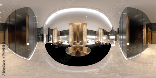 3D Render of Luxury Building Entrance Lobby, 360 Degree View