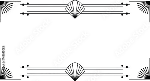 Black and white art deco frame with fans and corner sunburst accents