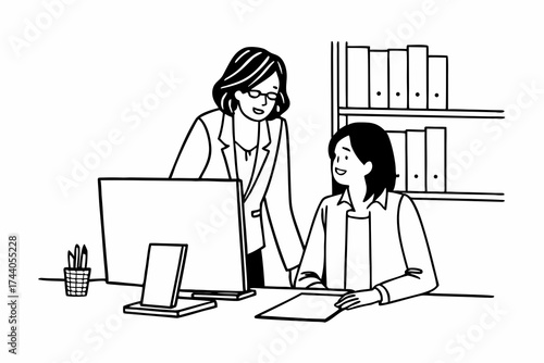 Mature business professional woman asking younger colleague for corporate advice