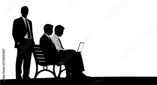 Business professionals collaborate on a project, discussing ideas with a laptop, achieving success and teamwork in a modern setting.