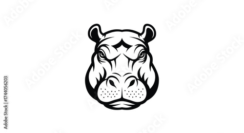 Black and white hippopotamus head tribal tattoo design Keywords: hippopotamus, hippo, head