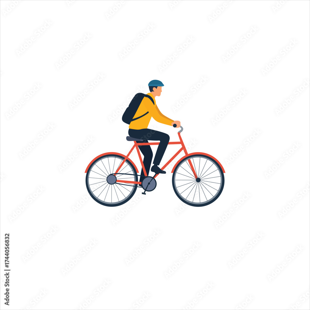 Fototapeta premium Flat Vector Cyclist Riding Bicycle
