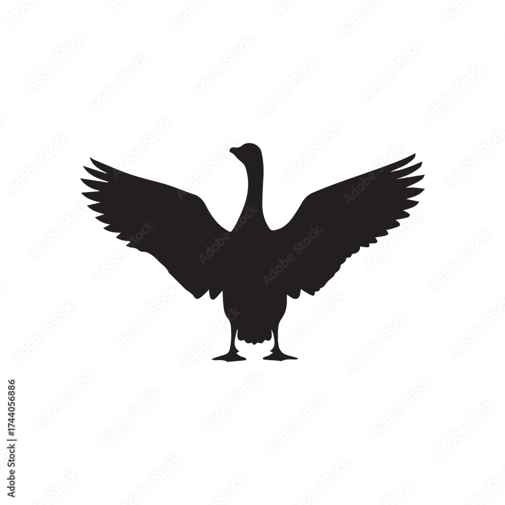 Fototapeta premium Goose Silhouette with Spread Wings Bird Vector Illustration