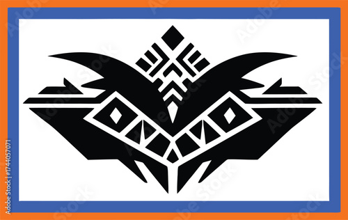 Bold black abstract tribal emblem with geometric and native patterns, a versatile vector logo for corporate identity, esports, gaming, tattoo designs, and ethnic decoration.