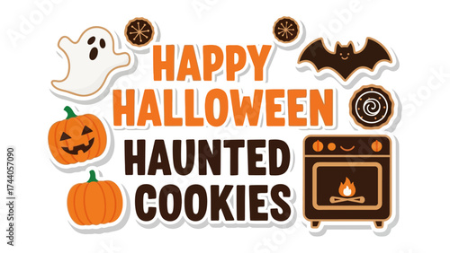 Halloween Treats: A festive arrangement of themed cookies and decorations celebrating the spooky season. with a happy pumpkin and a spooky ghost cookie