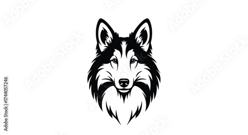 Black and white husky dog face logo wolf animal