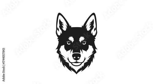 Black and white husky dog head logo on white background