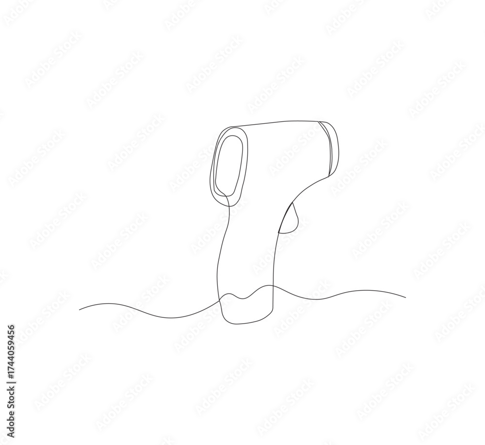 Obraz premium single line thermometer gun.white background.Simple illustration of digital thermometer line art vector illustration.health logo vector.editable.