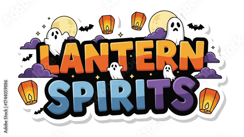 Lantern Spirits: Capturing the magical allure of autumn with charming ghost figures and vibrant lanterns set against a backdrop of a luminous moon.