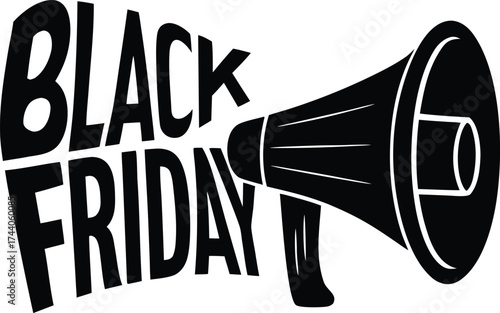 Black Friday sale announcement megaphone silhouette vector illustration