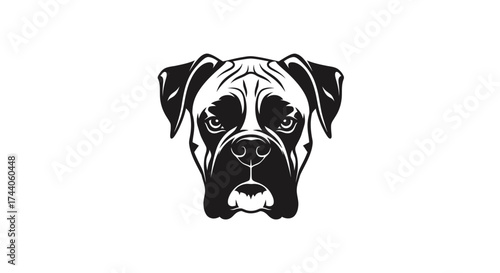 Black and white illustration of a Boxer dog head animal