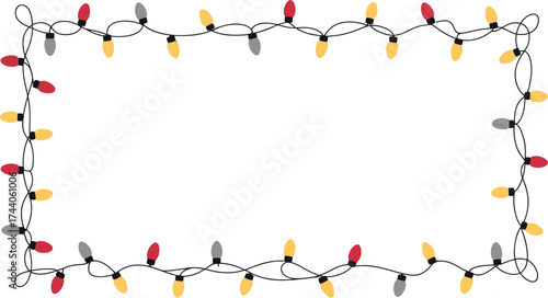 Festive frame of colorful christmas lights on a string decoration