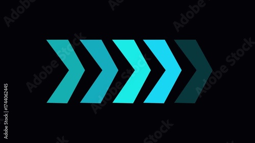 glowing neon Arrow sci fi action looped animation right direction sign on black background