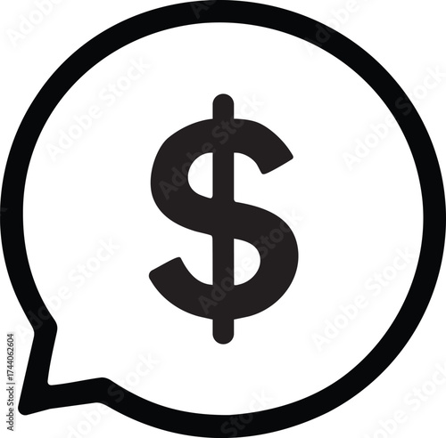 Black dollar sign inside a speech bubble icon money