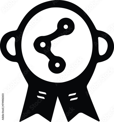 Black icon of a share symbol within a ribbon award
