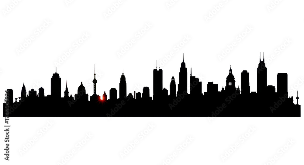 Fototapeta premium City Skyline Silhouette with Landmarks isolated PNG with Transparent Background