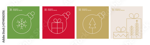 Merry Christmas and Happy New Year greeting cards. Vector illustration templates for holiday greeting card, background, website and social media banner, marketing material.
