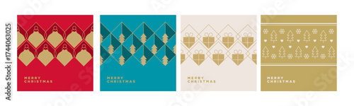 Christmas and New Year holiday card collection. Vector illustration templates for holiday greeting card, background, website and social media banner, marketing material.