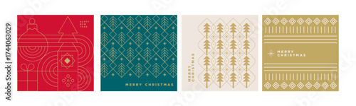 Set of Christmas and New Year holiday cards. Vector illustration templates for holiday greeting card, background, website and social media banner, marketing material.