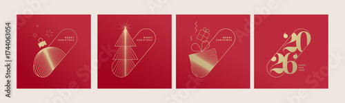 Christmas and New Year cards. Vector illustrations for holiday greeting card, background, website and social media banner, marketing material.
