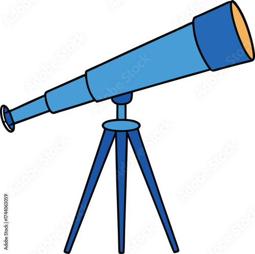 Vector illustration of a blue telescope stargazing tool on a clean backdrop transparent background