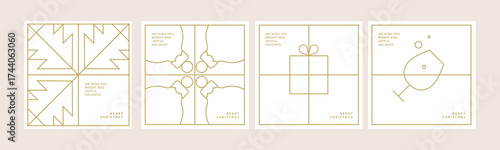 Merry Christmas and Happy New Year greeting cards. Vector illustration templates for holiday greeting card, background, website and social media banner, marketing material.