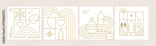 Christmas and New Year holiday card collection. Vector illustration templates for holiday greeting card, background, website and social media banner, marketing material.