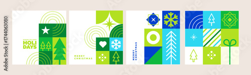 Christmas and New Year cards. Vector illustrations for holiday greeting card, background, website and social media banner, marketing material.