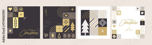 Set of Christmas and New Year holiday cards. Vector illustration templates for holiday greeting card, background, website and social media banner, marketing material.