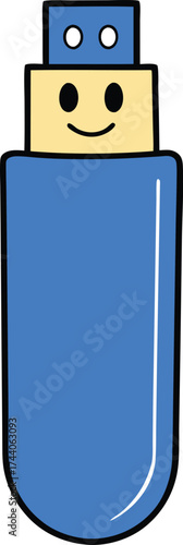 Modern blue usb flash drive illustration with detached cap isolated vector graphic transparent background