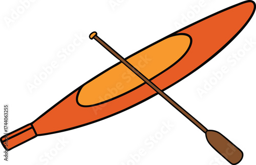 Orange kayak canoe with paddle vector illustration for water sports and recreation transparent background