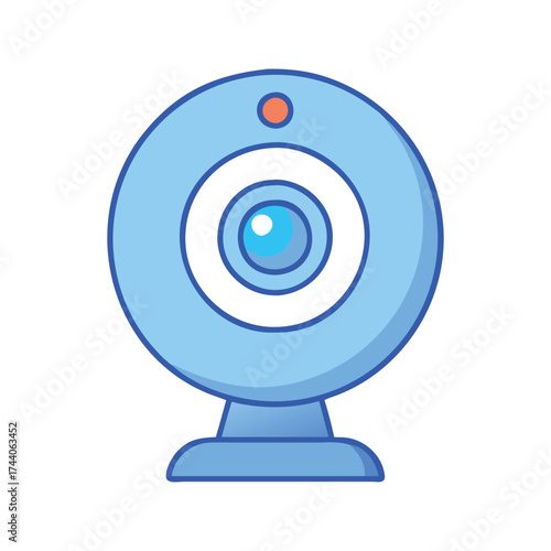 Vector art of light blue webcam, perfect for video calls, streaming, or online meetings, capturing clear images and audio