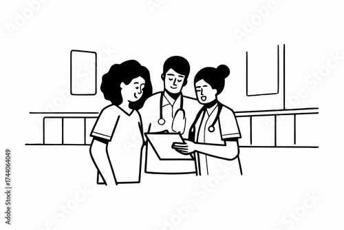 Positive diverse young medical colleagues discussing patient electronic records