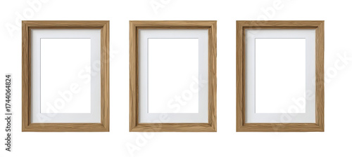 Three light brown wooden picture frames