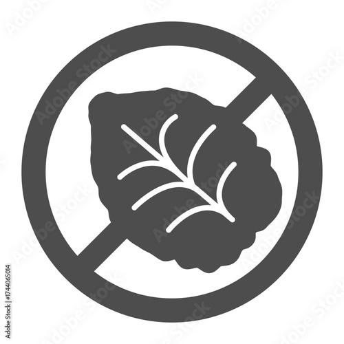 Tobacco leaf ban solid icon, harm of smoking concept. Vector graphics. Prohibited item sign on white background, glyph style icon for mobile or web design.