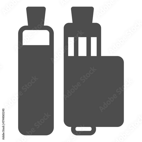 Two vape devices solid icon, vaping concept. Vector graphics. Pen and regular vape sign on white background, glyph style icon for mobile or web design.