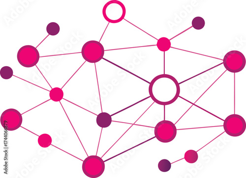 Abstract network of connected nodes and lines in pink and purple hues