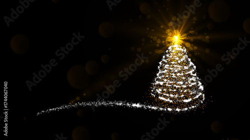 Christmas Tree in the Snow Golden Glittering in Night