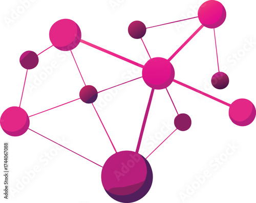 Abstract network of interconnected nodes and lines in shades of pink
