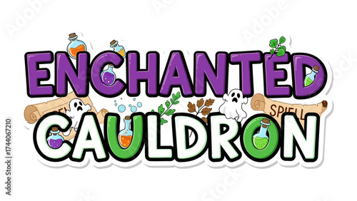 Enchanted Cauldron Logo: A whimsical logo for Enchanted Cauldron brandished against a clean backdrop, with a playful design featuring fantastical elements.