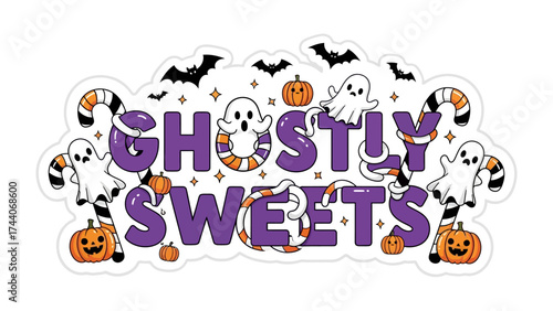 Spooky Sweets Design: A captivating design featuring playful ghosts and pumpkin elements in an arrangement for Halloween.